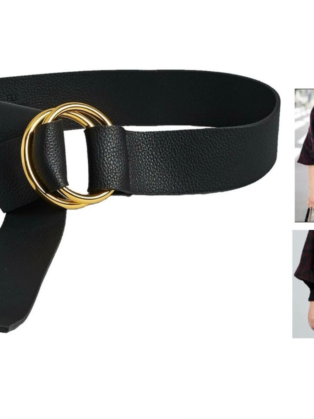 B-Low the Belt Black Faux Leather Belt with Gold Double-Ring Detail